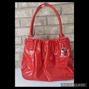 Red patent faux leather bag